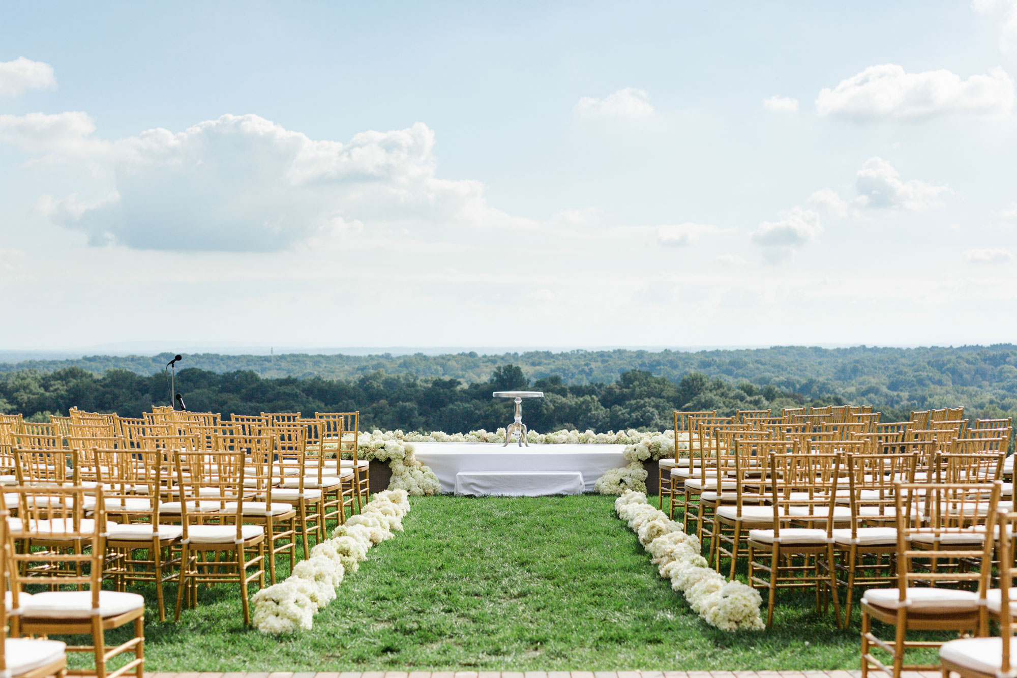 Outdoor wedding ceremony and set up at the Mansion at Natirar