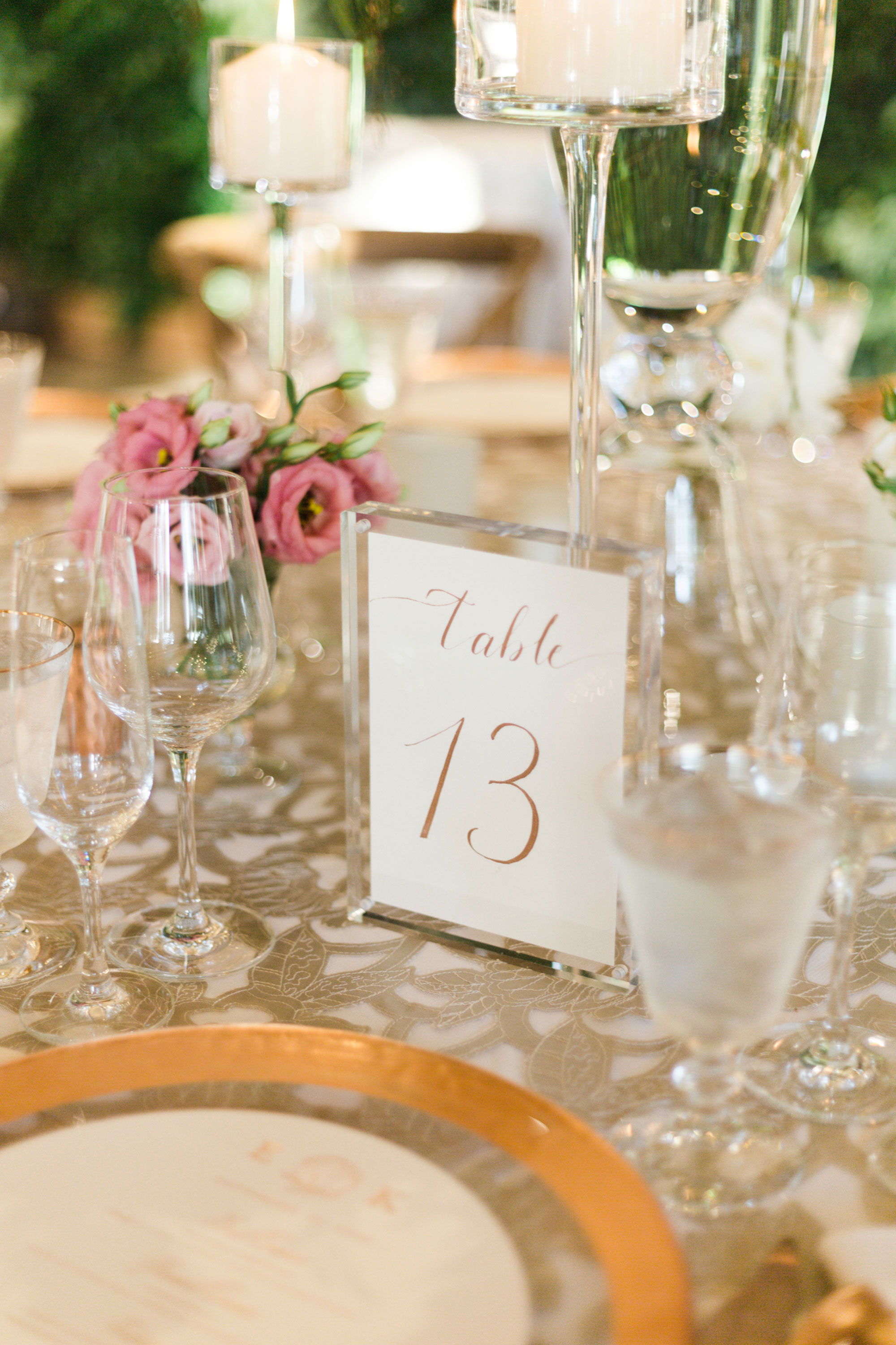 Rose gold calligraphy wedding table numbers